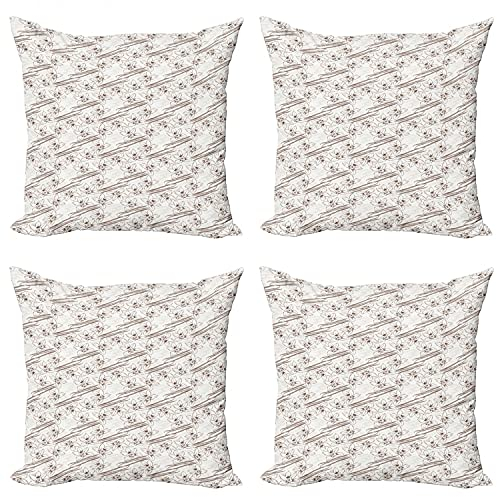 ABAKUHAUS Vanille Kissenbezug Set (4 Stück), Pods und Blumen mit Text, moderner doppelseitiger Digitaldruck, 50 cm, Umber Ivory