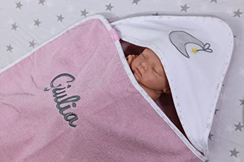 Generisch ★ Kapuzentuch mit Namen Bestickt ★ Handtuch MIT Kapuze ★76x76 cm ★ 100% Baumwolle ★ Geschenk ★ ★ (Rosa - Mond)