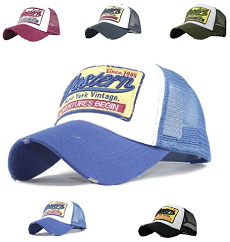 CheChury Trucker Mesh Hüte Baseball Cap Western Mode Sommer Kappe Vintage Basecap Distressed Snapback Hüte Baseballmütze Used Look Retro Mütze