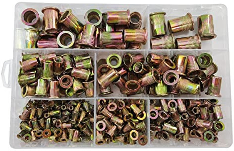 300 pcs Zinc Plated Carbon Steel Rivet Nut Set Threaded Rivet Nut Insert Nutsert Assortment Kit M3 M4 M5 M6 M8 M10 M12