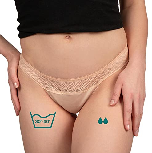 Taynie String Beige Periodenunterwäsche - auslaufsichere Periodenwäsche - Menstruationsunterwäsche - Periodenslip - ersetzt 1 Tampon, Tragedauer bis 12 Std, waschbar bis 60°C (40)