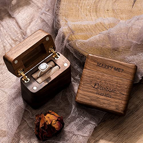KEMEILA Premium Flip Holz Ringbox Gravur Antrag Verlobung Ring Box Ehering Träger Einzelring Box Custom Ring Halter