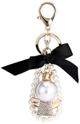 Strasssteine Engel Prinzessin Schlüsselanhänger Schleife Perlen Schlüsselanhänger Anhänger für Frauen Mädchen Taschenanhänger, gold, One size