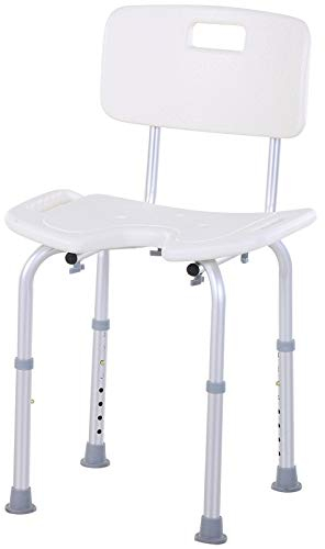 HOMCOM Tabouret de Douche Chaise de Douche Ergonomique Hauteur réglable Pieds antidérapants Charge Max. 136 Kg alu HDPE Blanc