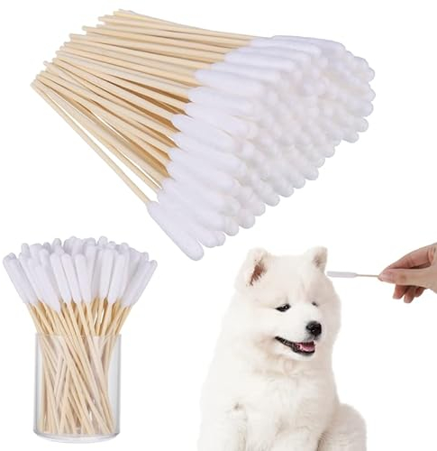 Heyu-Lotus 100 Stück Hunde Wattestäbchen Ohrreiniger, 15CM Ohrreinigung für Hunde, Holz Ohrreinigung für Haustiere Hunde Ohrreinigungsstäbchen für Hunde, Katzen