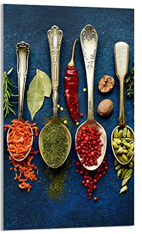 DarHaus Tabla de cortar decorativa de cristal templado y cubre vitro, Placa protectora de vitrocerámica 30 x 52 cm 1 piezas, para inducción, protección contra salpicaduras, decoración, ESPECIAS
