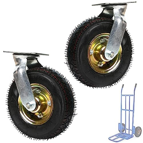 WORDFUN 2 Lenkrollen, 2 Bockrollen, Luftreifen Gummi Rollen, Tragkraft 100kg, Durchmesser 150/200/250 Mm, 360 Grad Drehbar, Schubkarrenrad, Rad Luftrad, Plattformwagen Rollen Transportrollen