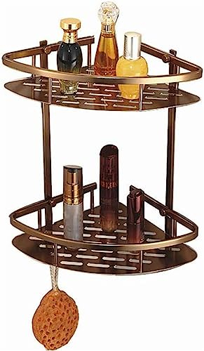 KAnduo Bathroom Shower Shelf Organizer Wall Mounted,Wall Antique Bronze Bathroom Triangle Shelves Dual Tier Corner Aluminum Shelf Shower Basket Etagere Mural Shower Caddy