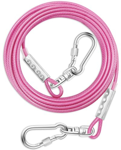Cable de amarre para perros para exteriores, correa de perro de 15 pies de largo y cadenas con gancho giratorio, cable de corredor para perros pequeños y grandes para patio, línea de plomo resistente