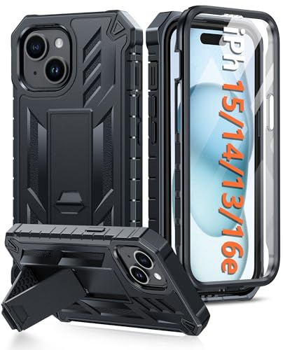 FNTCASE für iPhone 15 Hülle: für iPhone 14 Handyhülle für iPhone 13 Hüllen Schutzhülle mit Ständer Stoßfeste Kratzfeste Case Ganzkörper Heavy Duty Cover SGS-Militärschutz 6,1 Zoll