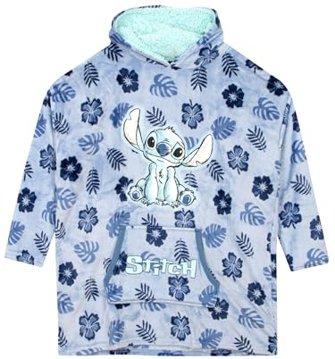 Disney Lilo and Stitch Kapuzenpullover-Decke für Damen, ultra-gemütlich, tragbar, Fleece-Überwurf, Damen-Kleidung, Einheitsgröße, Blau