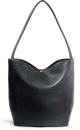 Hobo Bags für Damen, veganes Leder, Eimertasche, minimalistische Schulterhandtasche, Schwarz