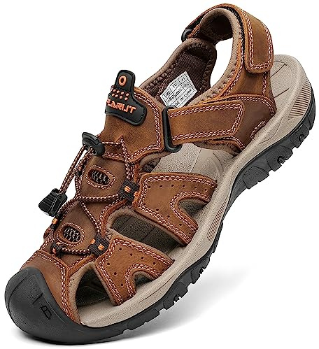 FLARUT Homme Sandales de Randonnée Orteil Fermé Crochet&Boucle De Plein air Randonnée Cuir Chaussures