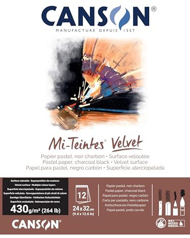 MI-TEINTES VELVET 24X32 430G Anthrazitschwarz, Block 12 Seiten