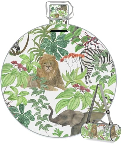 Picknickdecke mit tropischen Blumen, Zebra, Elefant, wasserdicht, faltbar, für drinnen und draußen, Matte für Strand, Camping, Park, Familientreffen