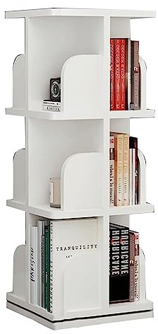 Bücherturm Freistehend 360° drehbares Bücherregal, weißes stehendes Bücherregal, mehrschichtige Aufbewahrung, Bücherregale mit großer Kapazität, Studentenheim-Bücherregal perfekte Darstellung