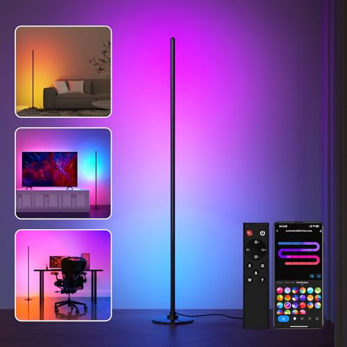 Lanmonlily LED Floor Lamp, Corner Lamp Compatible with Alexa, Smart Modern Floor Lamp with Music Sync 16 Million Colors & 68+ Scene RGBICW Floor Lamp for Bedroom Living Room and Gaming Rooms