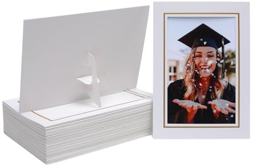 Meonua 50 Piece Set Of Upright Paper Photo Frames, 4x6 Cardboard Photo Frames With Easels, Paper Photo Frame Cards, DIY Bulk Gallery Photo Frames, Wedding, Graduation (White)