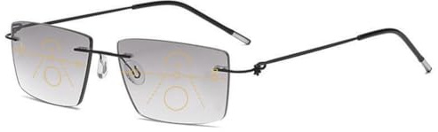VEVESMUNDO Multifokale Sonnenlesebrille Metall Rahmenlos Getönte Gleitsicht Lesebrillen Progressive Blaulichtfilter Gleitsichtbrillen (Schwarz&Grau Linsen, 1.0)