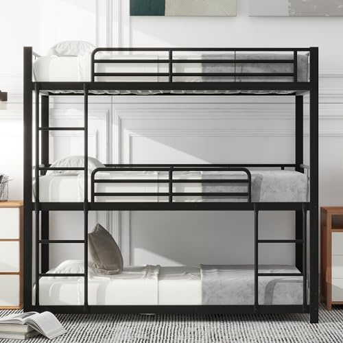 KUAKE Bettgestell 90x200cm Metallbett, Eisenbett, Etagenbett, Dreifach-Etagenbett für Kinder, Jugendliche und Erwachsene (Schwarz)