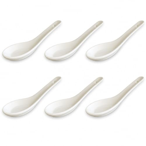 White and black Series ASIATICA | Porzellan-Löffel Set Asien | 13 cm - für Reis, Suppen - zum Servieren von Desserts - Spoon-Set Ramen (6er Set weiß)