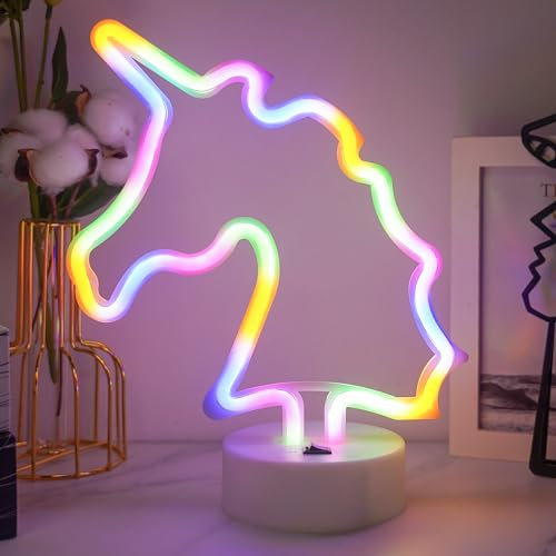 JEMESI Neon unicorno, LED notturno, batteria/USB, luci al neon per camera da letto, luci nott. per feste, matrimoni, compleanni