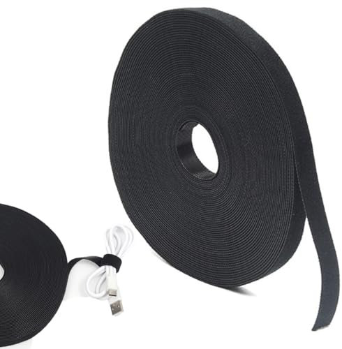 15M Fascette Fermacavo, 10mm Fascette Cavi Riutilizzabili Cable Management Fascette a Strappo,Fettuccia Nylon Nero per Casa, Ufficio e Giardino