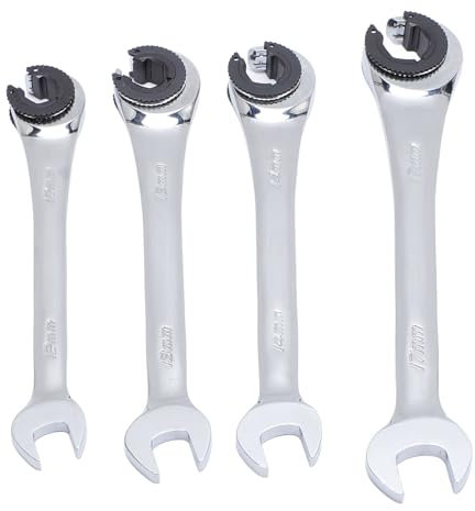 banapoy Juego de Llaves de Trinquete Juego de Llaves de Trinquete de Tubo de Trinquete Métrico Métricas de 10 a 17Mm, Llave de Trinquete con Llave de Extremo Abierto para Línea Combustible