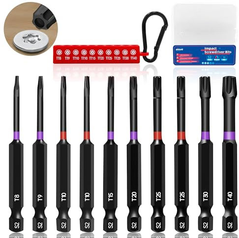 KASAFE 10 pièces 75 mm Embouts de tournevis Torx, jeu d'embouts magnétiques à impact avec étoiles de sécurité T8 T9 T10 T15 T20 T25 T30 T40