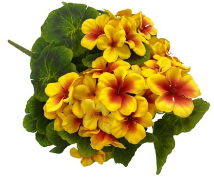 AQCQDQ Faux 9 Kopf Begonie Blume, Geranie Blumen Dekoration Faux UV beständige Geranienbusch, Raumdekoration Bouque Seidenblume for Hochzeit Party Tischdekoration Künstliche Blumen (Gelb,2 Stück)