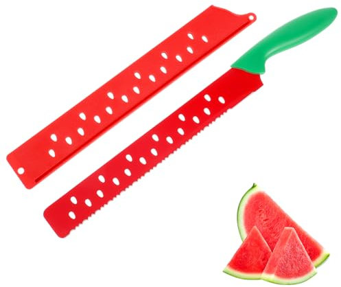 SOLUSTRE Coltello Per Anguria Con Manicotto Pane Seghettato Utensili Da Cucina Per Fette Di Frutta Acciaio Inossidabile Resistente
