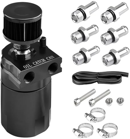 Tanque de recuperación de aceite con filtro de aire, 300 ml, colector de aceite de aluminio, tanque de aceite, tanque de coche con accesorios, línea de combustible 3/8 (negro)