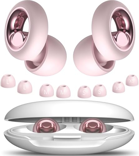 Ear Plugs for Sleep Noise Cancelling,45dB Soft and Reusable Silicone Earplugs for Hearing Protection with 8 Ear Tips in Four Sizes (XS, S, M, L),for Noise Reduction (Light Pink, 4 Sizes (1 Set))