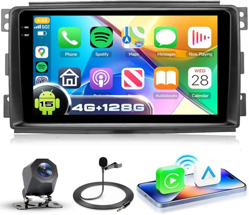 VECHTEL 4G+128G Autoradio Android 15 pour Mercedes Benz Smart Fortwo 2005-2010,9'' In-Cell HD Écran Tactile avec Carplay Android Auto sans Fil, Radio Auto Soutien GPS Wi-Fi USB Bluetooth FM RDS Caméra