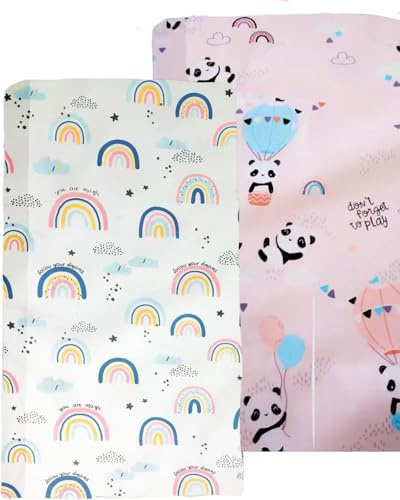 Baby Spannbettlaken Kinder Spannbetttuch 2er Pack, 70 x 140 cm Baby Spannbetttuch für Jungen, Weich Mikrofaser Spannbettlaken für Babybett Kinderbett (Regenbogen + Rosa Bär, 140X70 cm)