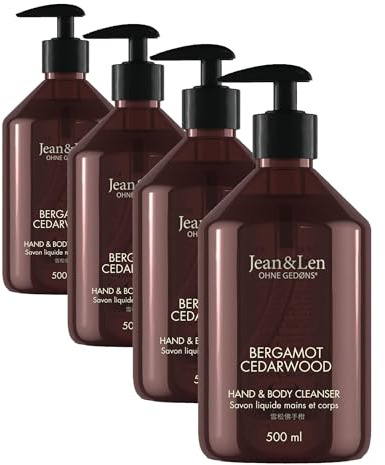 Jean & Len Hand & Body Cleanser Bergamot & Cedarwood, für ein duftendes Reinigungserlebnis, Körper- & Handseife in einer hochwertigen Flasche, erfrischend-mediterraner Duft, vegan, 500 ml