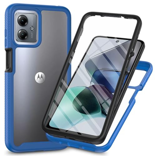 YUECXIN Funda para Motorola Moto G54 5G con Protector de Pantalla Integrado, Caso Transparente de Silicona Integral de 360°, Carcasa Antigolpes Cuerpo Completo.Azul Oscuro