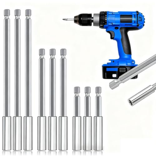 WOKICOR 9 Pezzi Estensioni Magnetiche per Avvitatore, Prolunghe Esagonali Universali 60mm, 100mm, 150mm |Porta Inserti Lungo per Trapano Senza Fili, Kit Professionale per Trapano