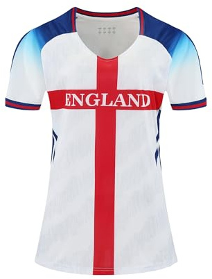 Women Football Jersey Sports Fans Outdoor Soccer T-Shirts Athletic Slim Fit Activewear Tops England White L