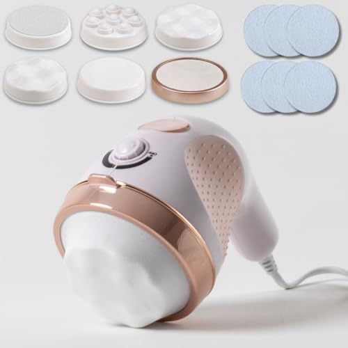 VELFORM Vibraluxe Pro Massagegerät + 6 extra Feilen – Hautstraffung, Vibration & Rotation, Cellulite Massage, Bimsstein, Diätplan, Wellness & Schönheitspflege für Körper & Haut
