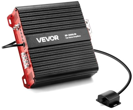 VEVOR Ampli Voiture Monobloc, Amplificateur Audio Auto 1 Canal, Classe D, 3000 W RMS Max, Stable sous 1/2/4 ohms, avec Télécommande pour Niveau du Subwoofer, Filtre Passe-bas, Amplification des Basses