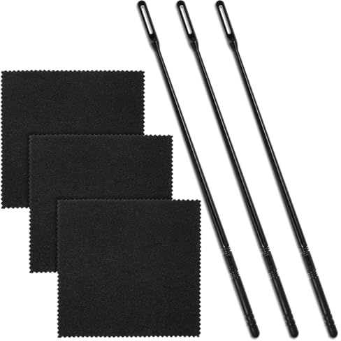 Flöten Reinigungs Set, 6 Stück: 3 Flöten Reinigungsstab und 3 Reinigungstücher, Werkzeuge zur Pflege des Inneren von Blockflöten, Querflöten und Saxophonen