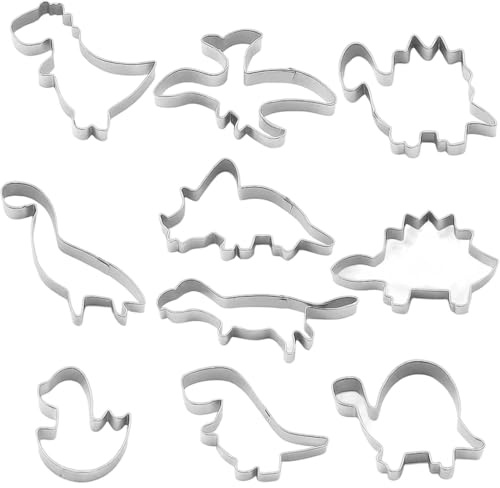 10 Piezas Cortadores Galletas Dinosaurios, Moldes de Galletas Dinosaurios, Molde Galletas Dinosaurio, Moldes Galletas Animales Acero Inoxidable para Hornear para Niños Dinosaurios Party