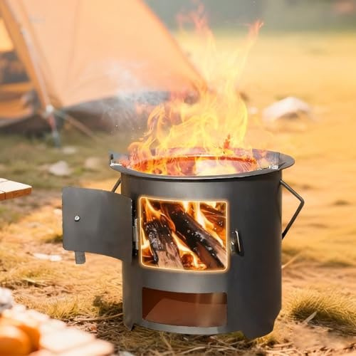 Portátil Estufa de Camping con Asa de Transporte, Amplia Abertura, Estufa de Leña Pequeña para Acampar, Patios y Actividades al Aire Libre(36x28cm/14.2x11in)