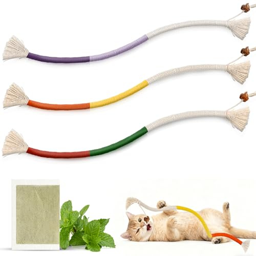 Katzenminze Spielzeug,3 Stk Set Kauspielzeug für Katzen,70cm Katzenbeißseil | Katzenspielzeug Beißseil,Katzenminze Stick,interaktives Katzenspielzeug,für Katzen Zahnpflege und Gegen Mundgeruch