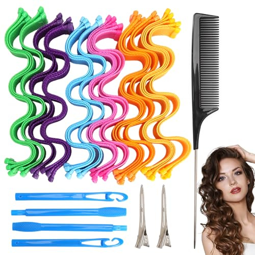 35 PCS Rizador Sin Calor para Cabello, Rizador de Pelo Mágico, Rizador de Pelo Largo Heatless Hair Curler Rizador Pelo Sin Calor Rizadores de Pelo de Onda Rizadores de Pelo Sin Calor en Espiral