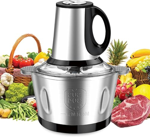 EOXCIIU Electric Mini Food Chopper, 600W 3-Speed Control with 2L Stainless Steel Bowl for Kitchen & Chef - Meat Grinder for Cooking, Baby Food, Pet Meals