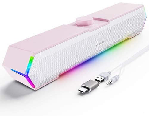 LENRUE G11 PC Speakers for Desktop, Touch Lights Computer Speakers with Surge Clear Sound, USB C/USB Powered for Computer Desktop PC Laptop Monitor (Light Pink)