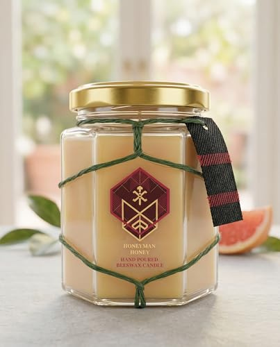 Pure Beeswax Scented Candle – Grapefruit – Non-Toxic, Clean Burning Hand-Poured Natural Wax – Long Lasting 35hrs Burn Time – 130g Jar