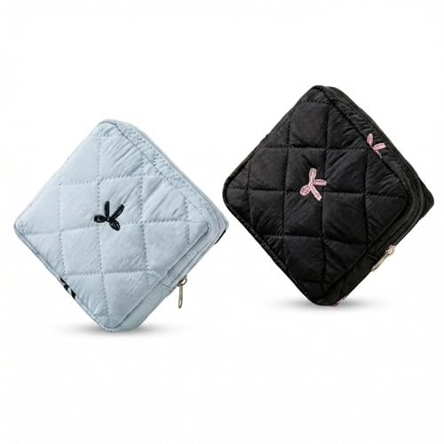 Lot de 2 sacs hygiéniques portables pour adolescentes, petites pochettes de rangement pour serviettes hygiéniques avec nœud papillon pour l'école, les voyages et une utilisation quotidienne